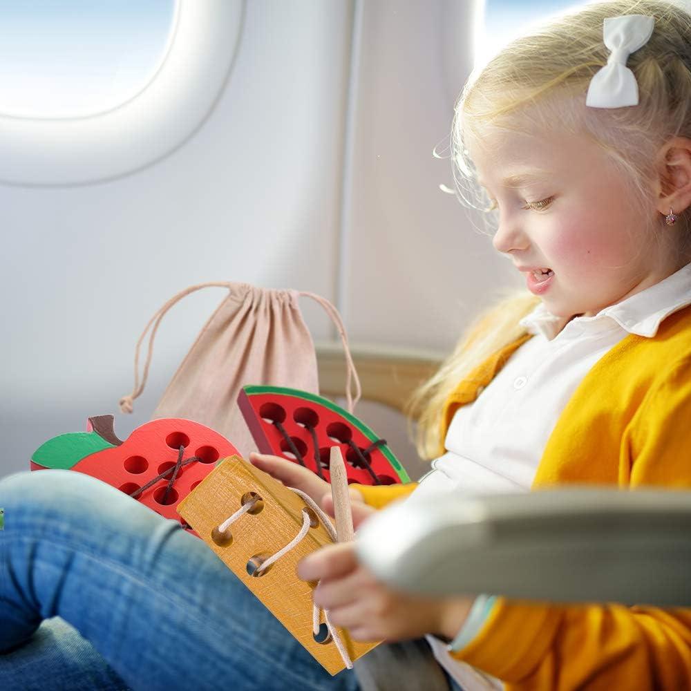 Juguete de Enhebrar de Madera Montessori - 3 Años - 3 Frutas