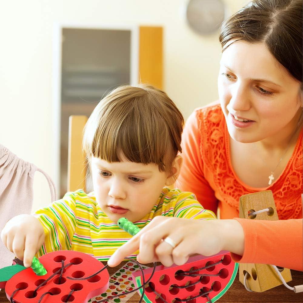 Juguete de Enhebrar de Madera Montessori - 3 Años - 3 Frutas