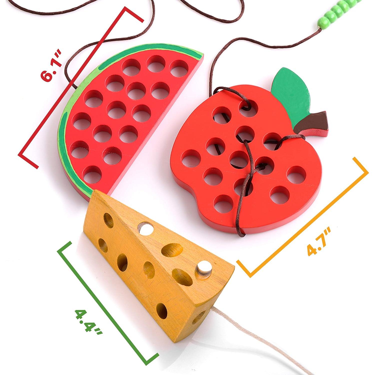 Juguete de Enhebrar de Madera Montessori - 3 Años - 3 Frutas