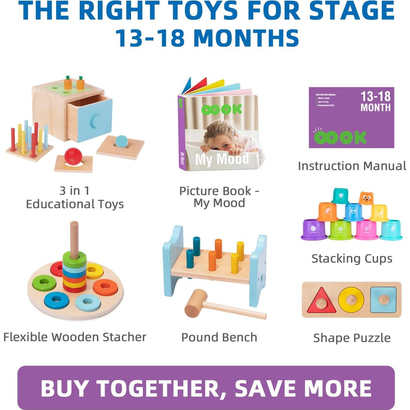 TOOKYLAND Set Educativo Montessori 6 en 1 para Niños 13-18 Meses