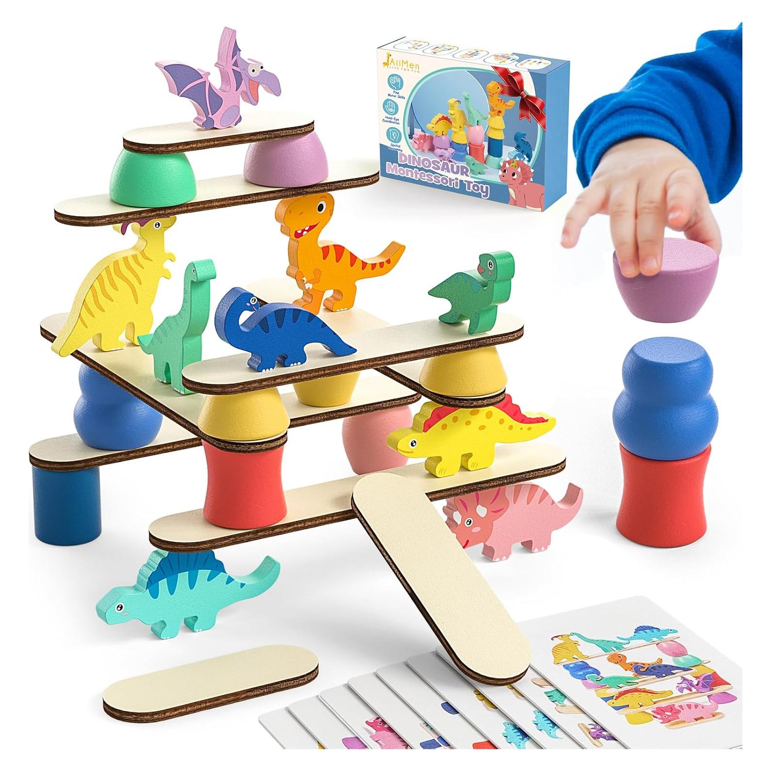 Juguetes Montessori Dinosaurios de Madera para Niños 1-4 Años