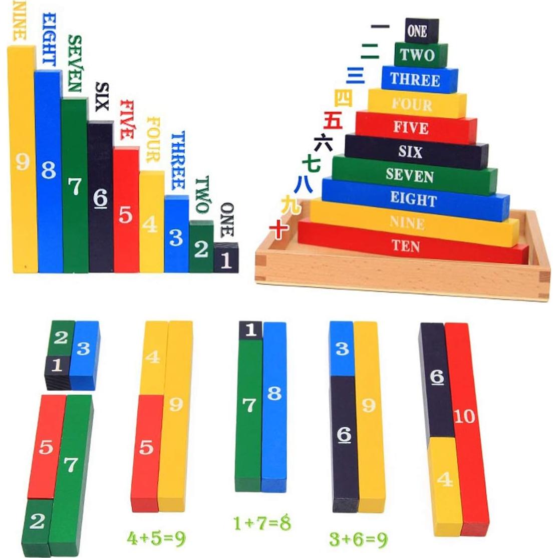 Materiales Montessori de Matemáticas Mfumyy - Varillas Numéricas de Madera