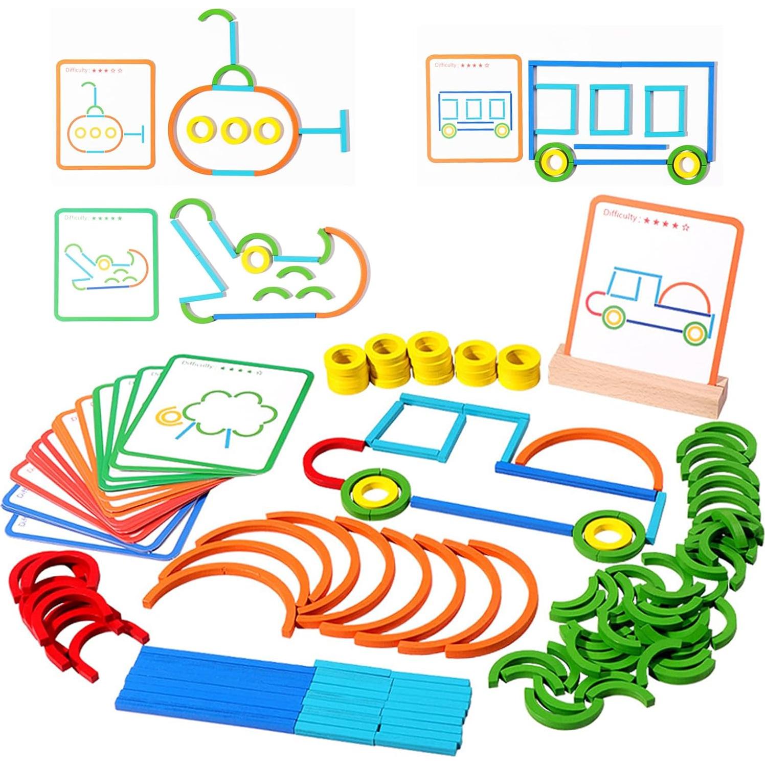 120 Piezas Bloques de Madera Pajojoqa para Niños 3+ Años