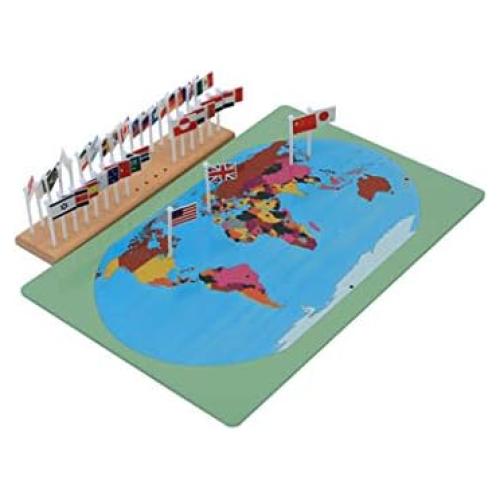 Mapa del Mundo con 36 Banderas Nacionales Montessori