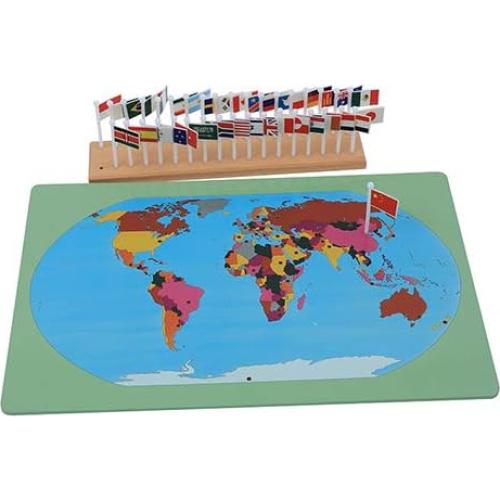 Mapa del Mundo con 36 Banderas Nacionales Montessori