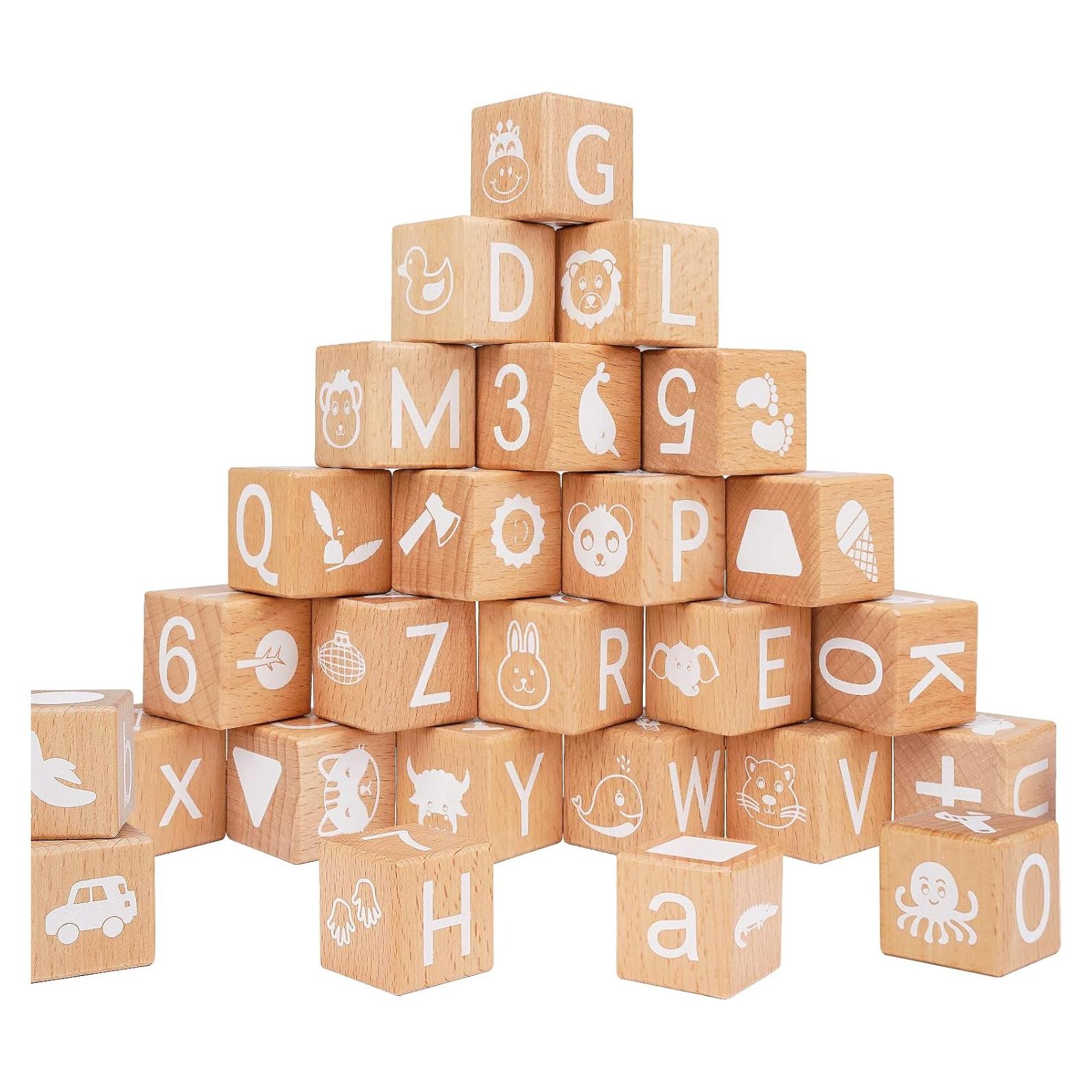 Bloques de Apilamiento de Letras AXEARTE - 26 Bloques de Madera Educativos