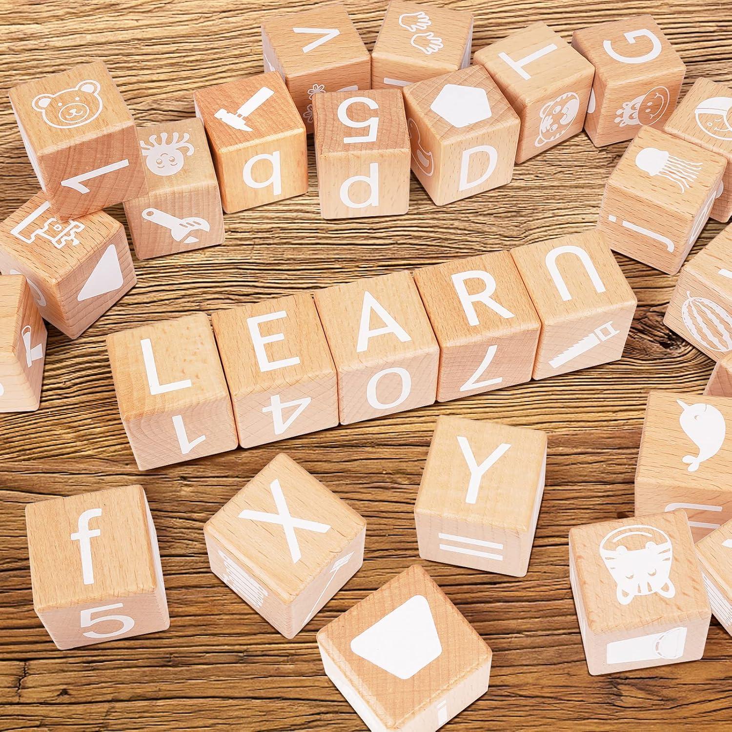 Bloques de Apilamiento de Letras AXEARTE - 26 Bloques de Madera Educativos