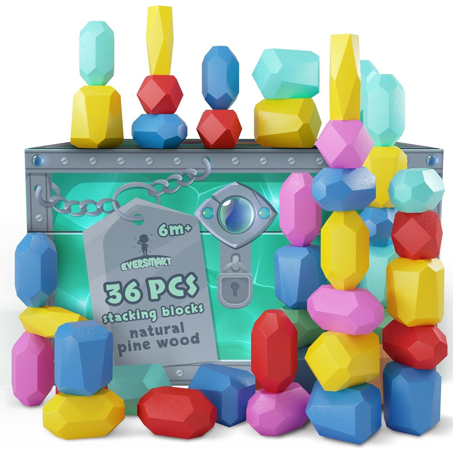 Bloques de Apilamiento de Madera Montessori - Juguetes Seguros para Niños