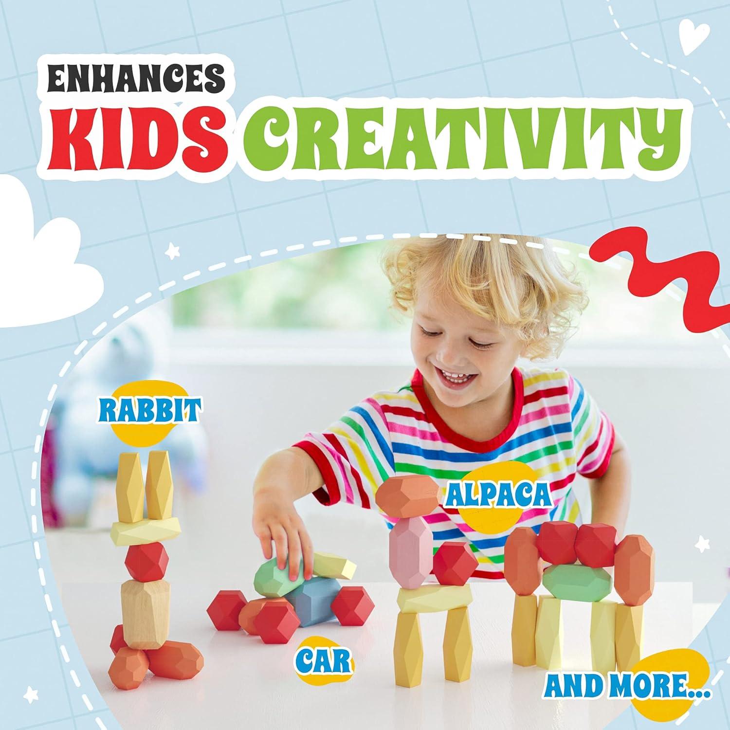 Bloques de Apilamiento de Madera Montessori - Juguetes Seguros para Niños