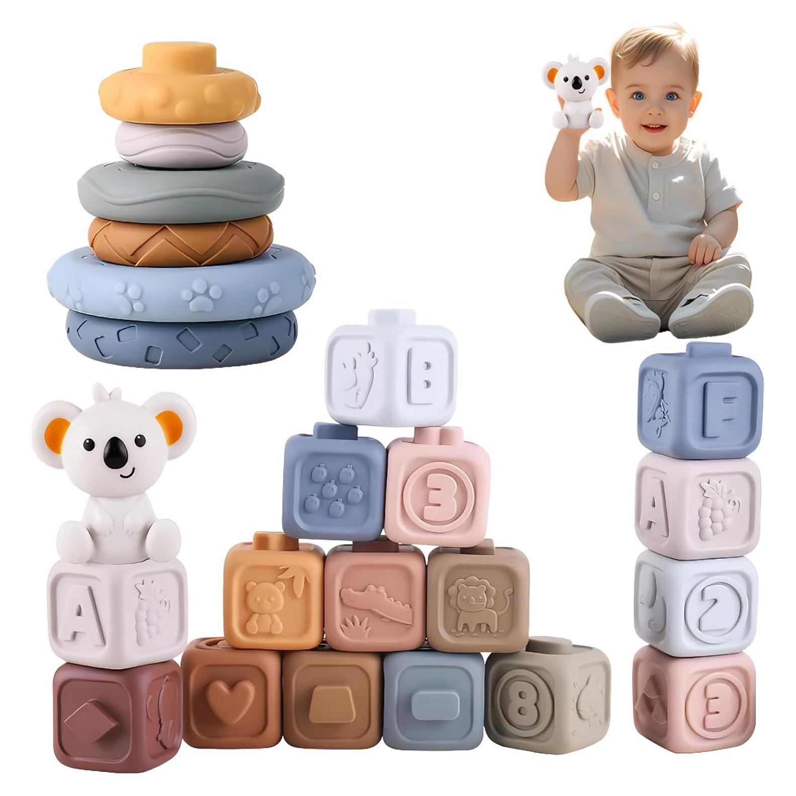 Bloques y Anillos Apilables Suaves TMYIDO 12 Piezas 6-18 Meses
