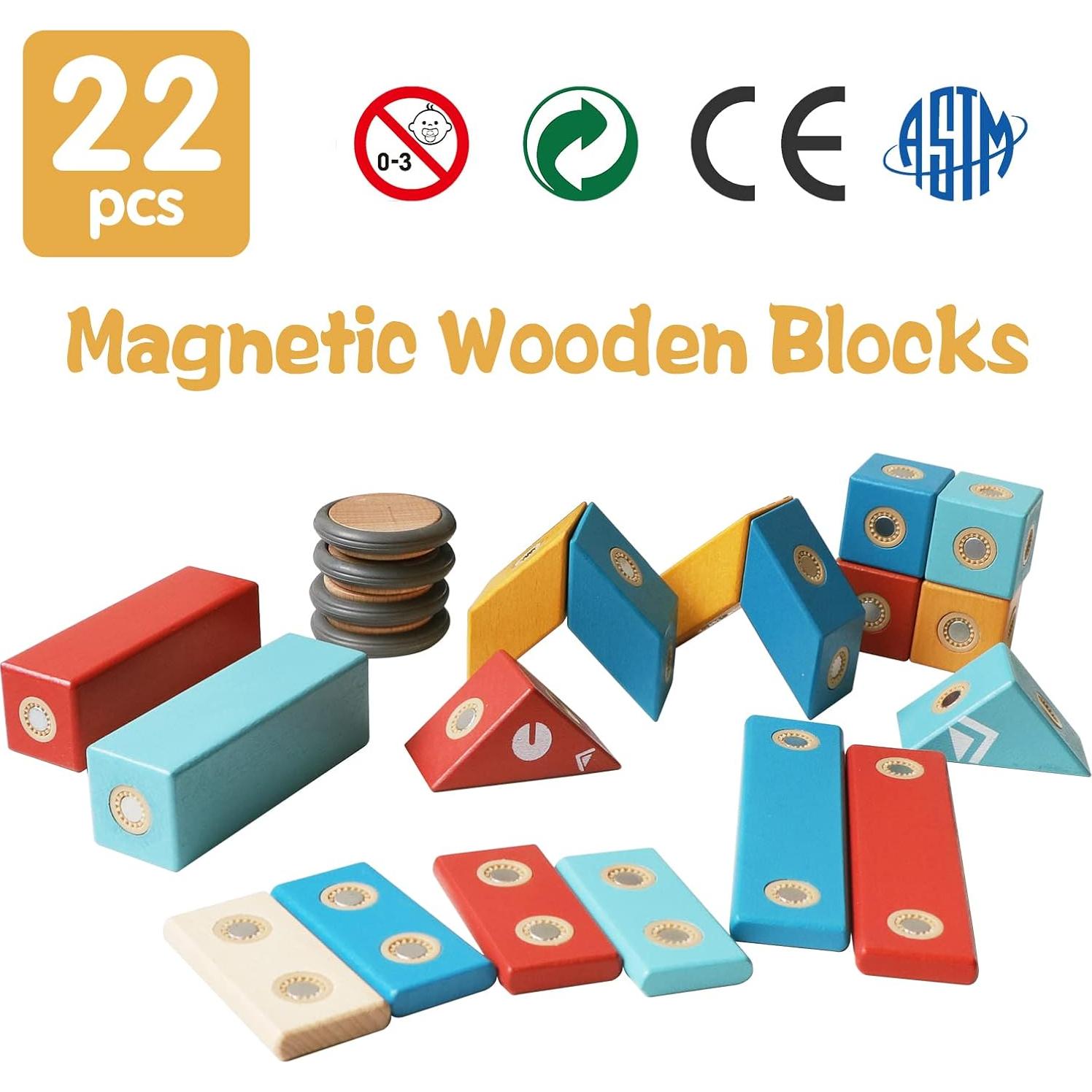 Juego de Bloques Magnéticos de Madera MAGBLOCK - 22 Piezas