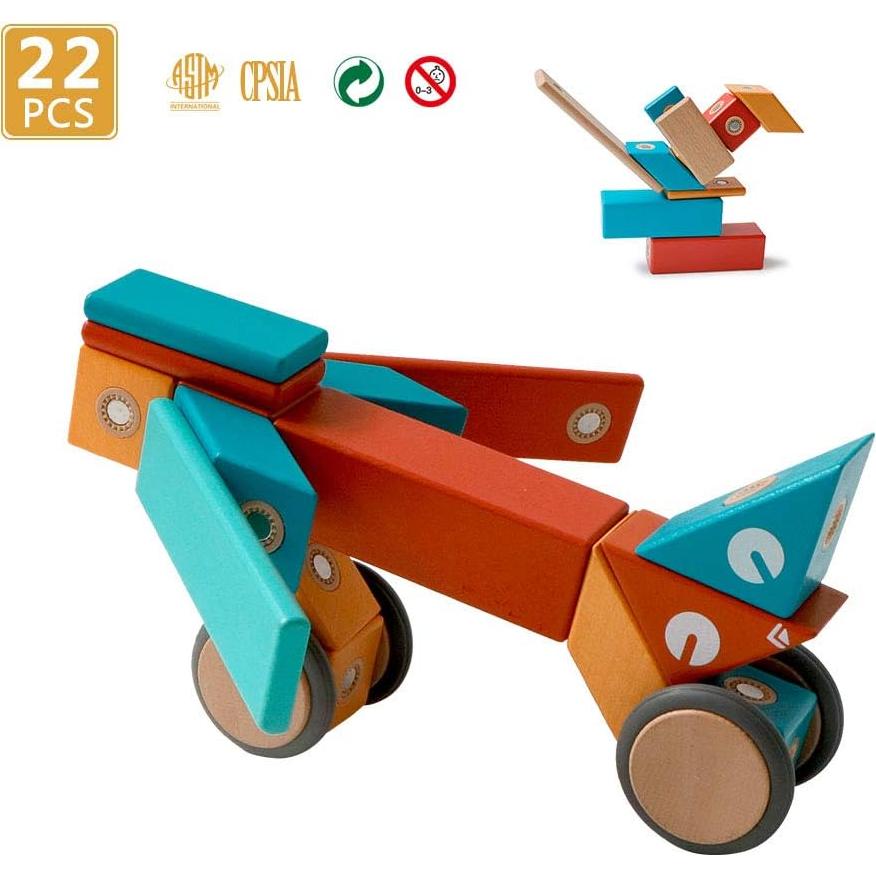 Juego de Bloques Magnéticos de Madera MAGBLOCK - 22 Piezas