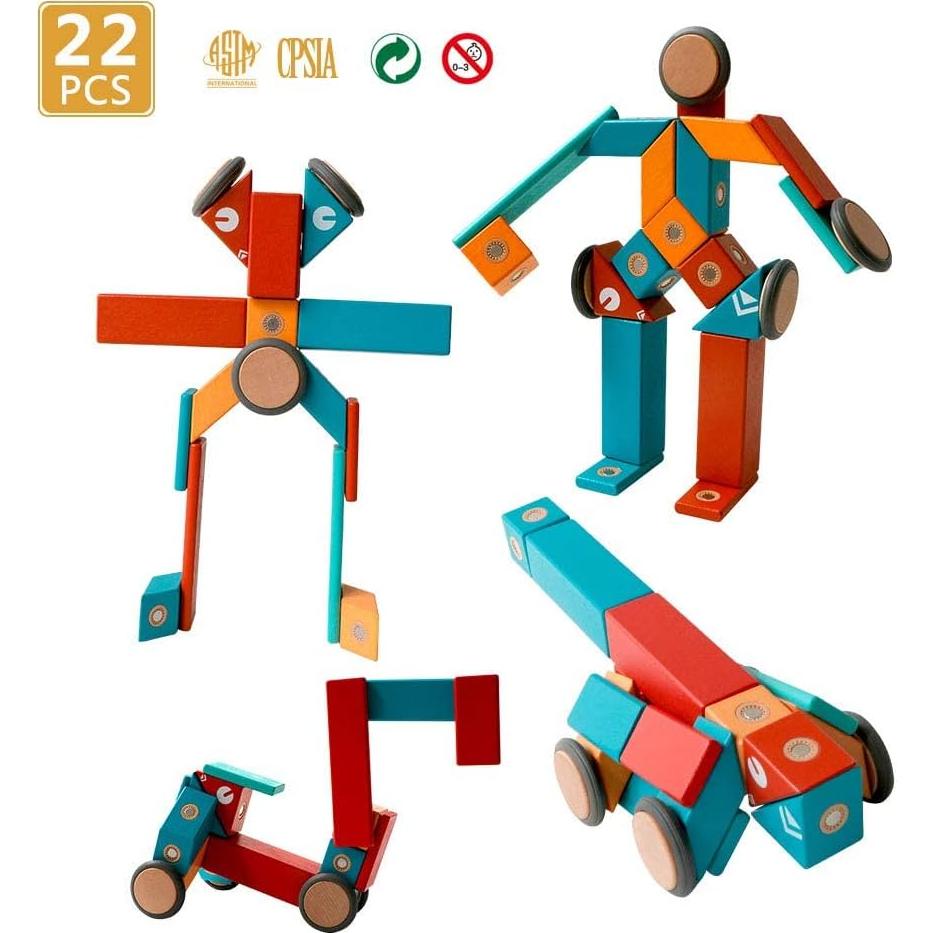 Juego de Bloques Magnéticos de Madera MAGBLOCK - 22 Piezas