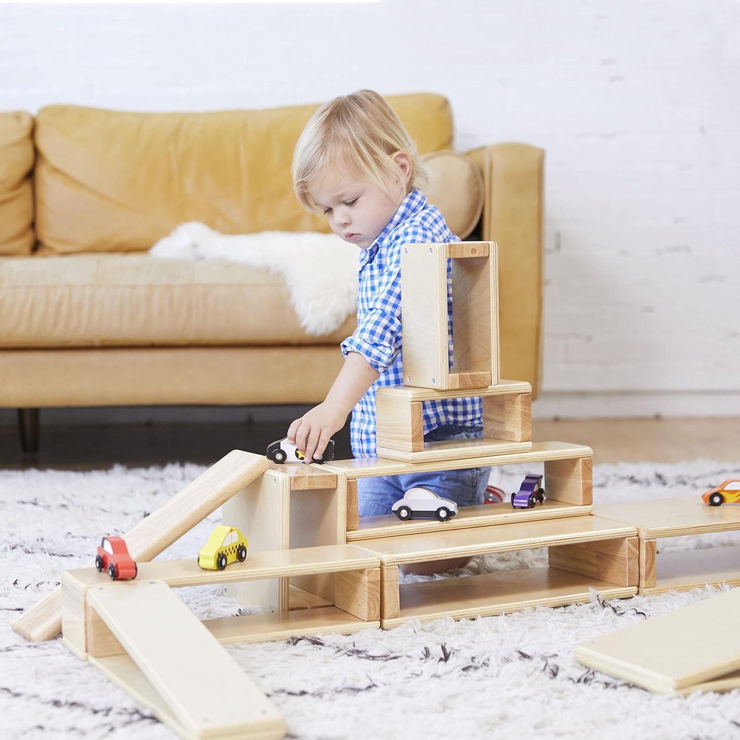 Juego de Bloques Huecos ECR4Kids - 18 Piezas de Madera Natural