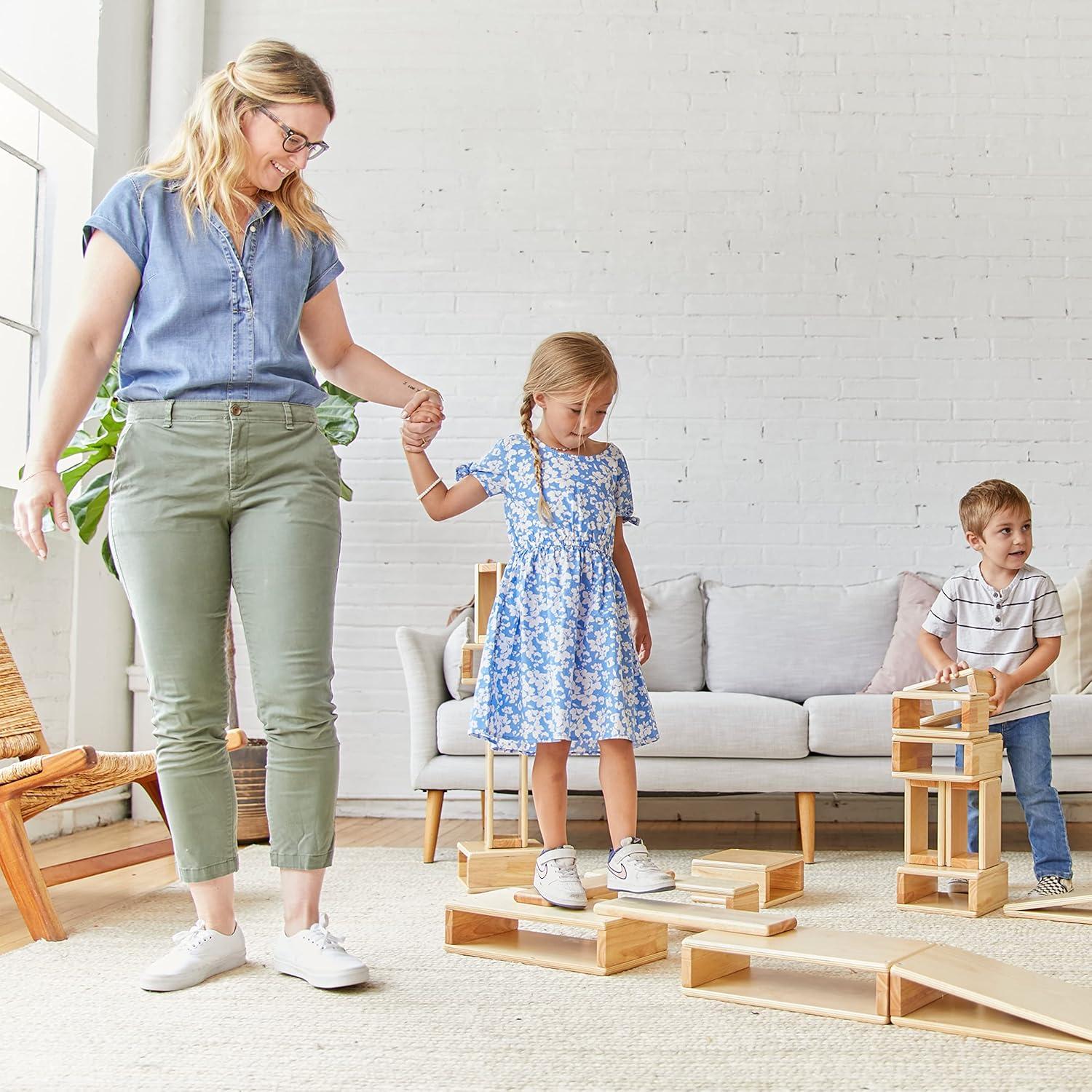 Juego de Bloques Huecos ECR4Kids - 18 Piezas de Madera Natural