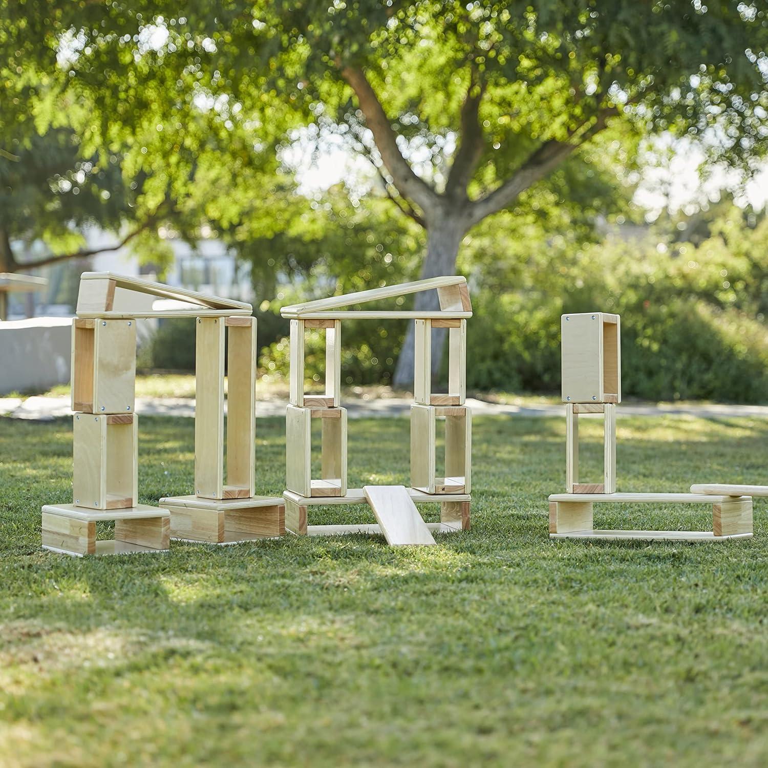 Juego de Bloques Huecos ECR4Kids - 18 Piezas de Madera Natural