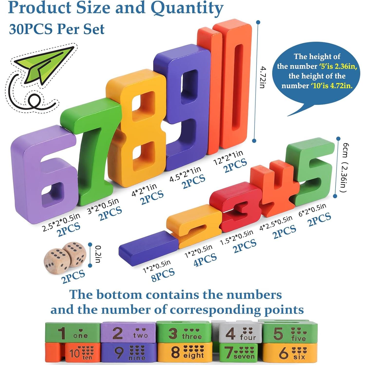Bloques de Construcción de Números de Madera Lasoba 30 Piezas