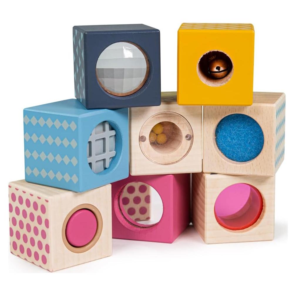 Bloques Sensoriales de Madera Bigjigs Toys - 8 Piezas 100% FSC