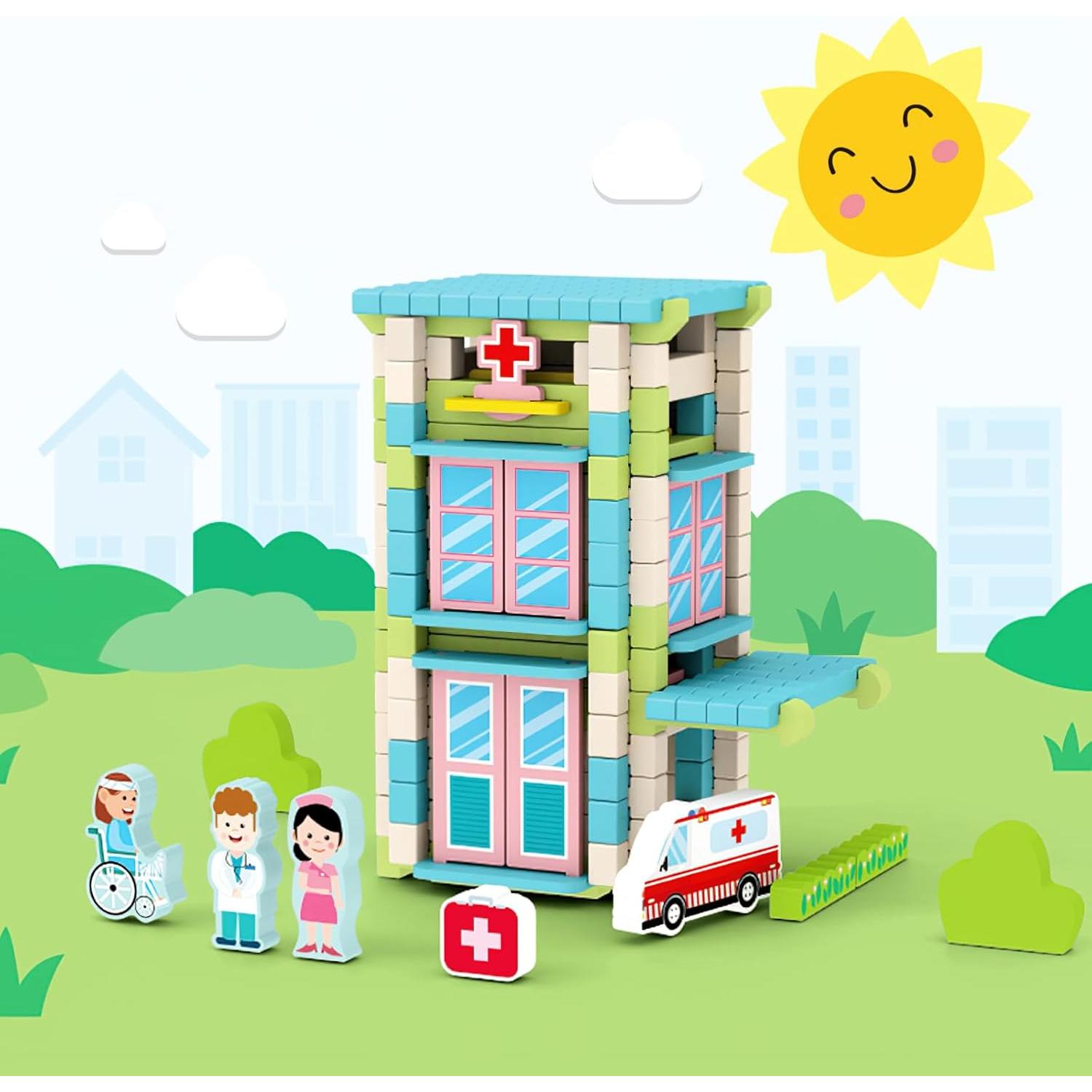 Juego de Bloques de Madera MIKNEKE 50 Piezas Hospital