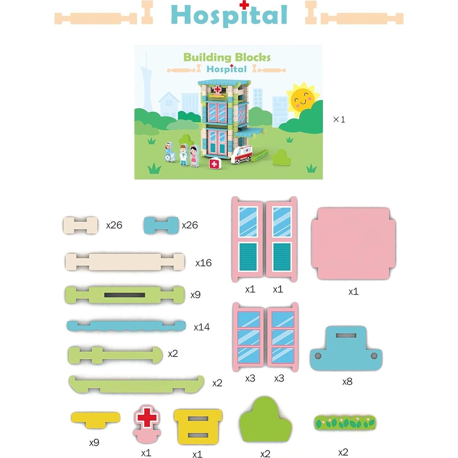 Juego de Bloques de Madera MIKNEKE 50 Piezas Hospital