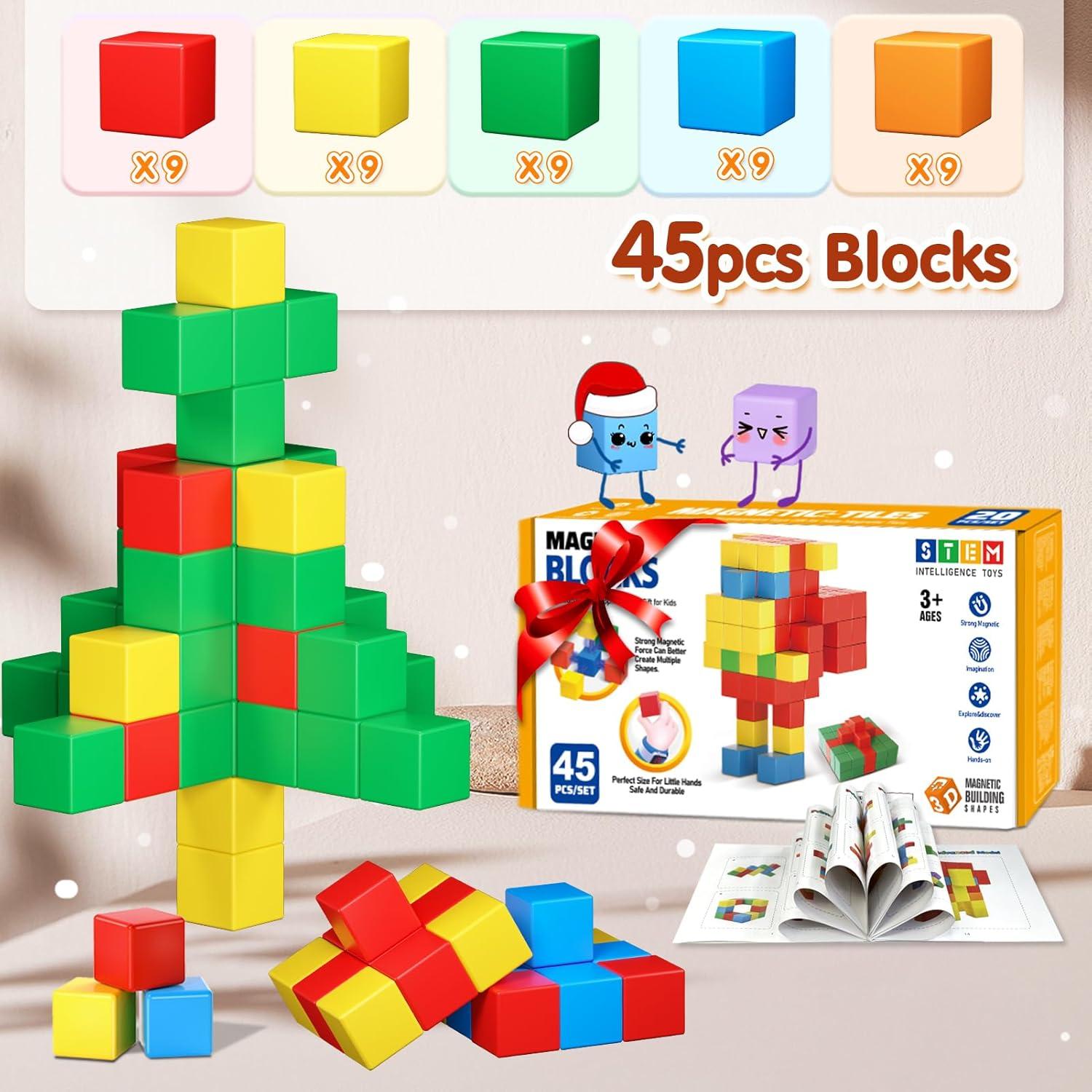 Bloques Magnéticos SFLJSJW 45PCS para Niños 3-5 Años