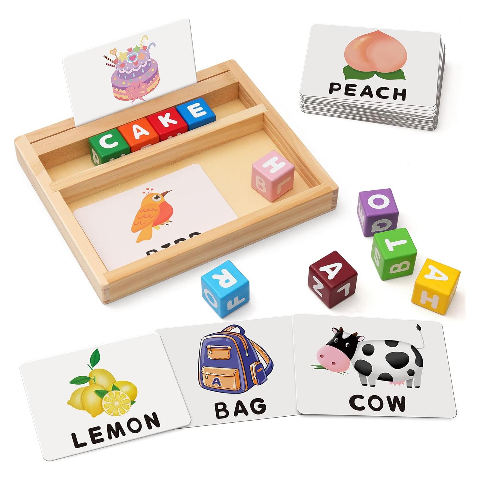 Juego de Bloques de Madera Coogam - Letras y Tarjetas Educativas