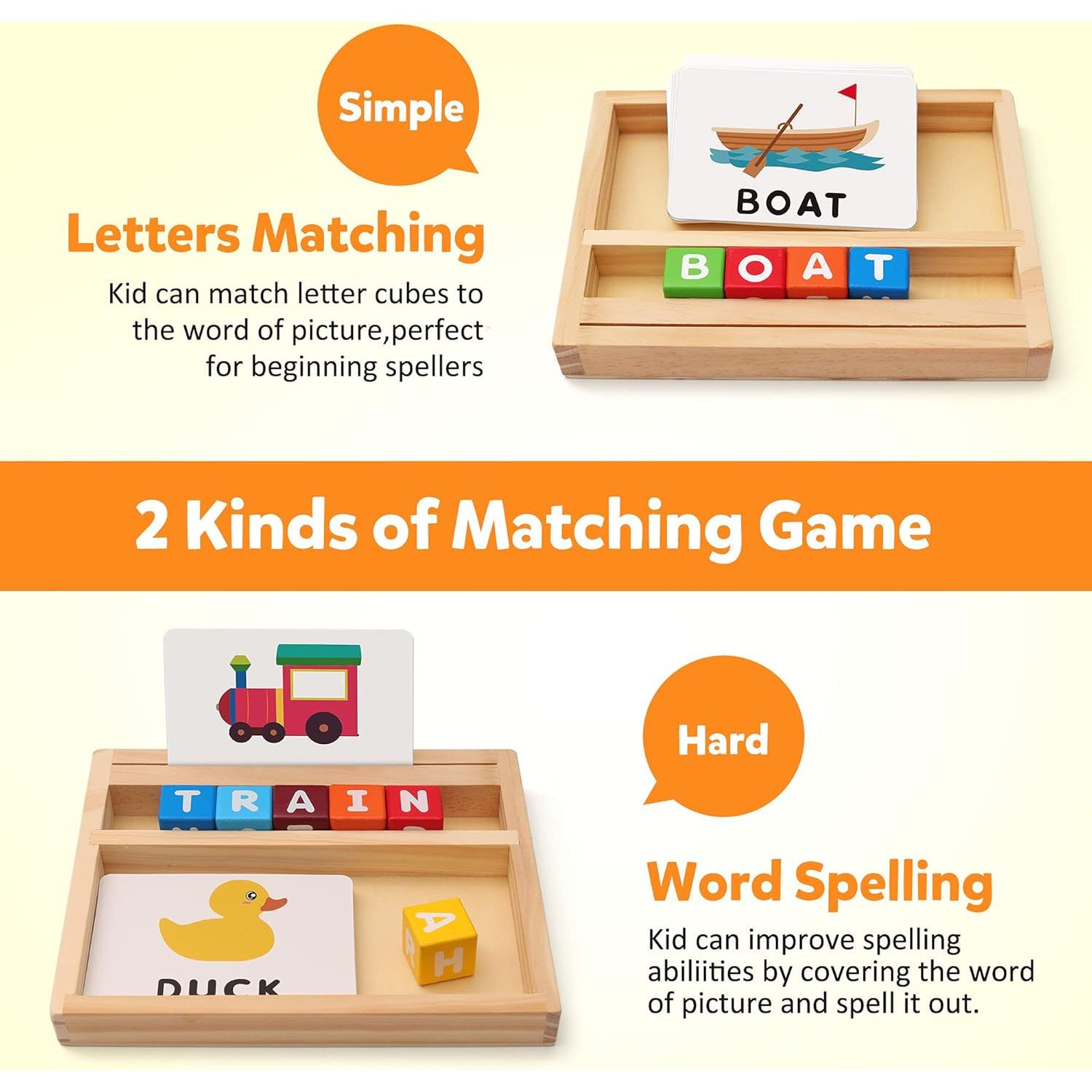 Juego de Bloques de Madera Coogam - Letras y Tarjetas Educativas