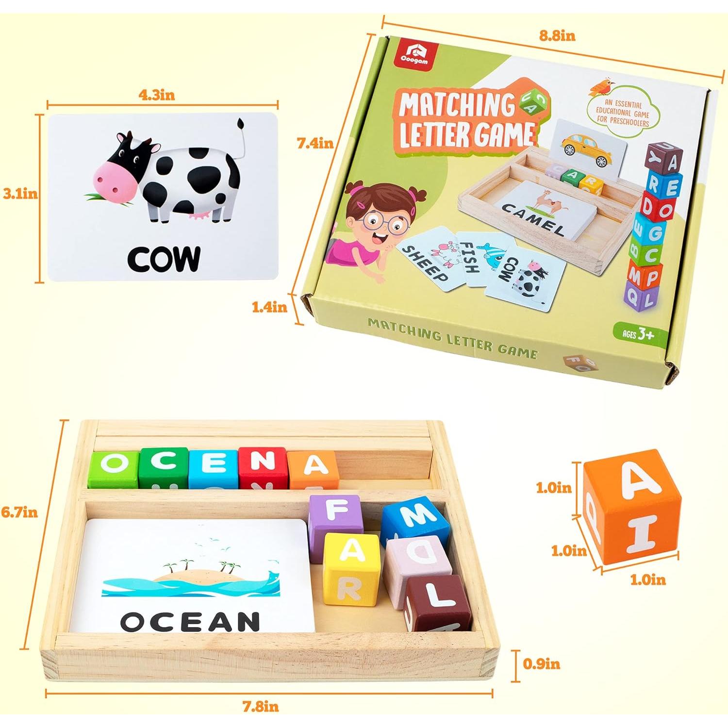 Juego de Bloques de Madera Coogam - Letras y Tarjetas Educativas