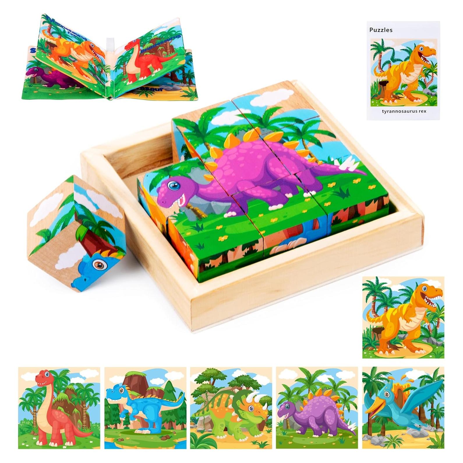 Rompecabezas de Bloques de Madera Dinosaurios PLUSYARD 6 en 1