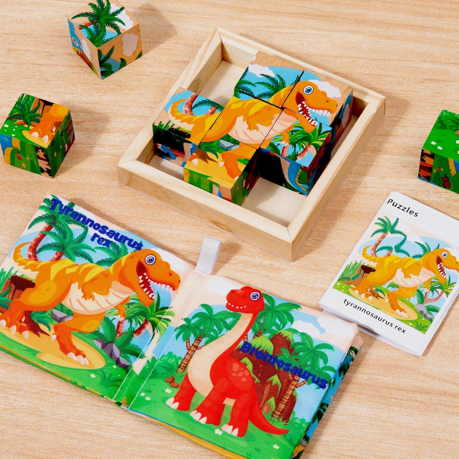 Rompecabezas de Bloques de Madera Dinosaurios PLUSYARD 6 en 1