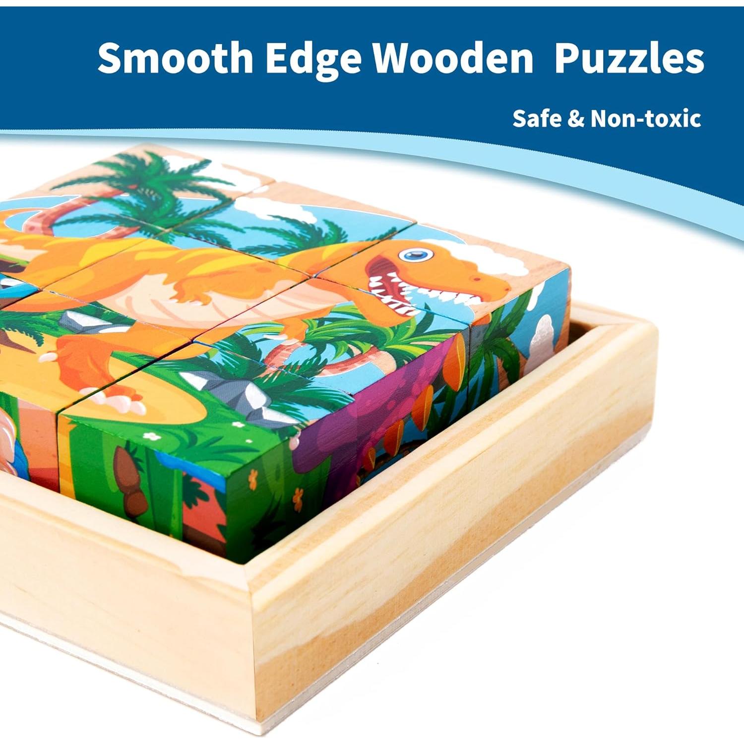 Rompecabezas de Bloques de Madera Dinosaurios PLUSYARD 6 en 1