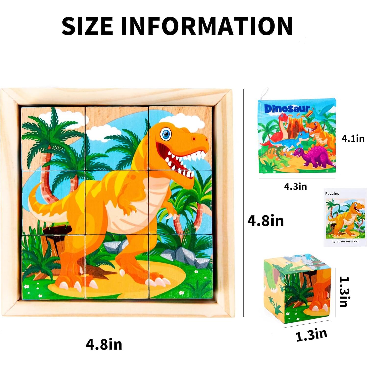 Rompecabezas de Bloques de Madera Dinosaurios PLUSYARD 6 en 1