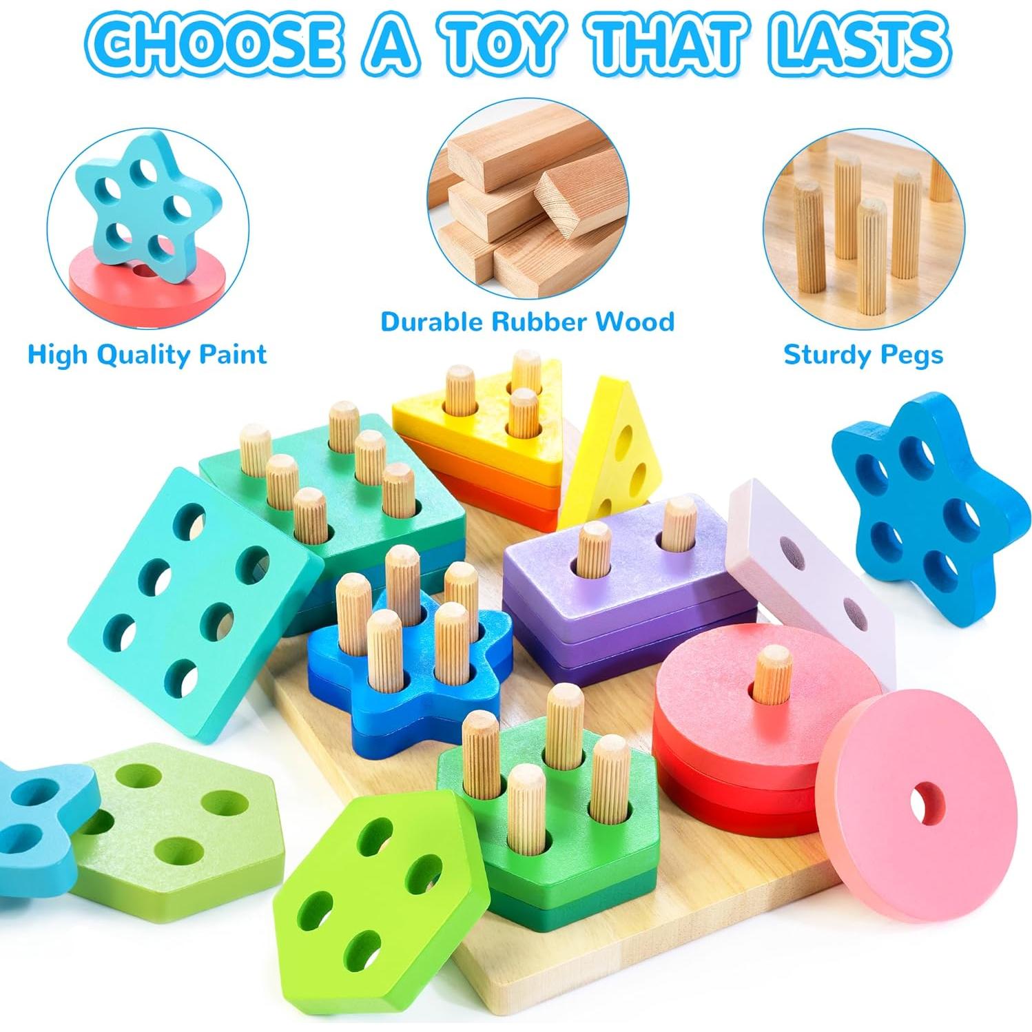 Clasificador de Formas de Madera AMAWOOD 24 Piezas 12 Tarjetas