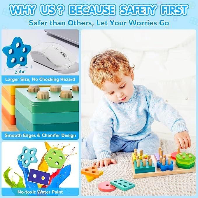 Clasificador de Formas de Madera AMAWOOD 24 Piezas 12 Tarjetas