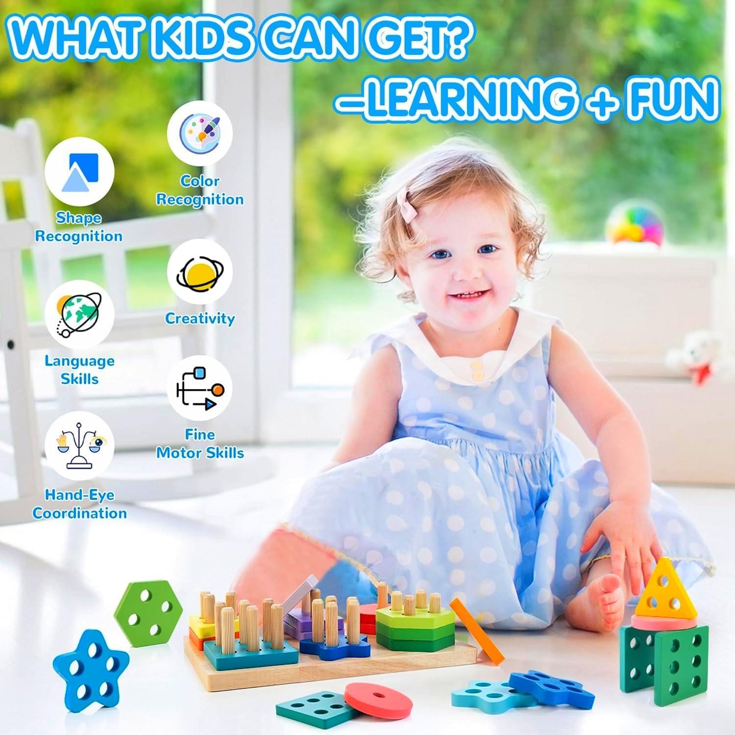 Clasificador de Formas de Madera AMAWOOD 24 Piezas 12 Tarjetas