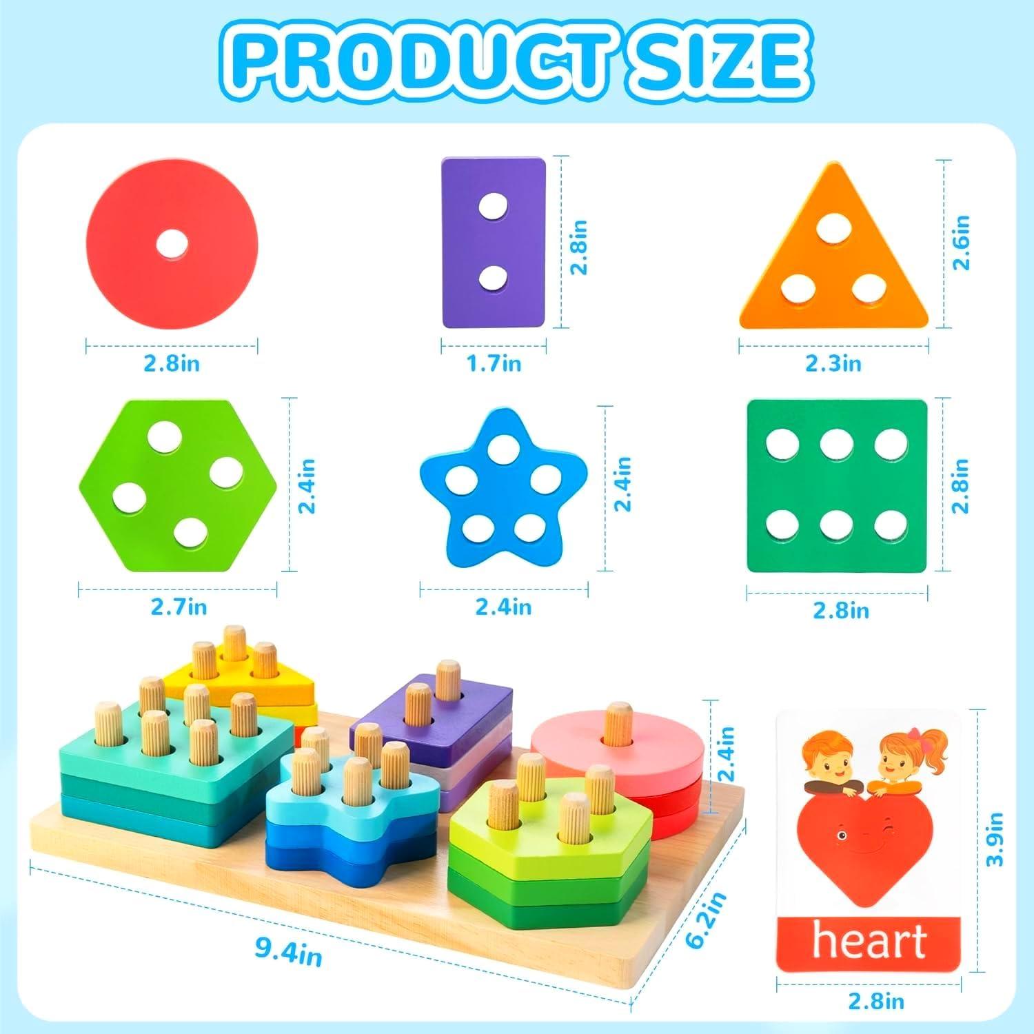 Clasificador de Formas de Madera AMAWOOD 24 Piezas 12 Tarjetas