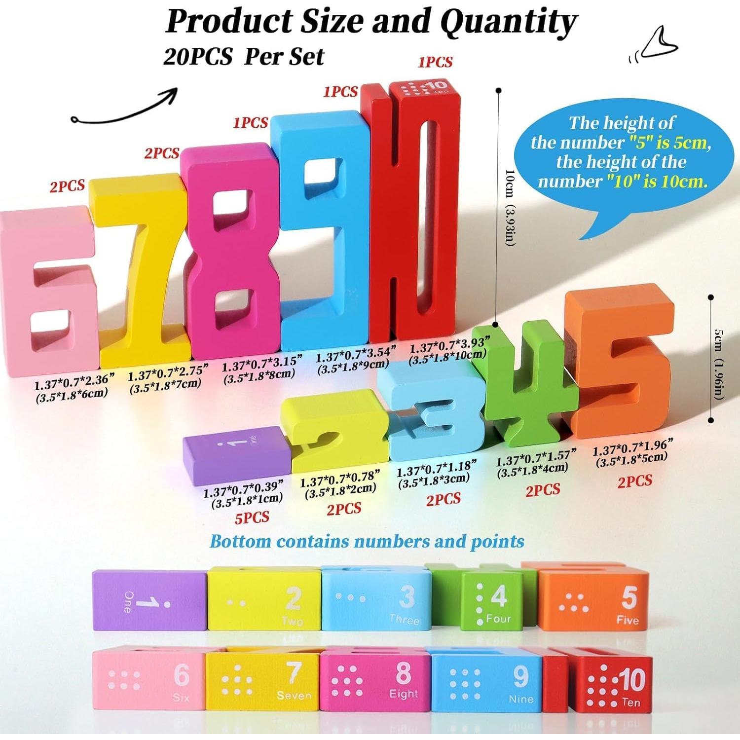 Bloques de Construcción de Números de Madera WISBOOK 20 Piezas