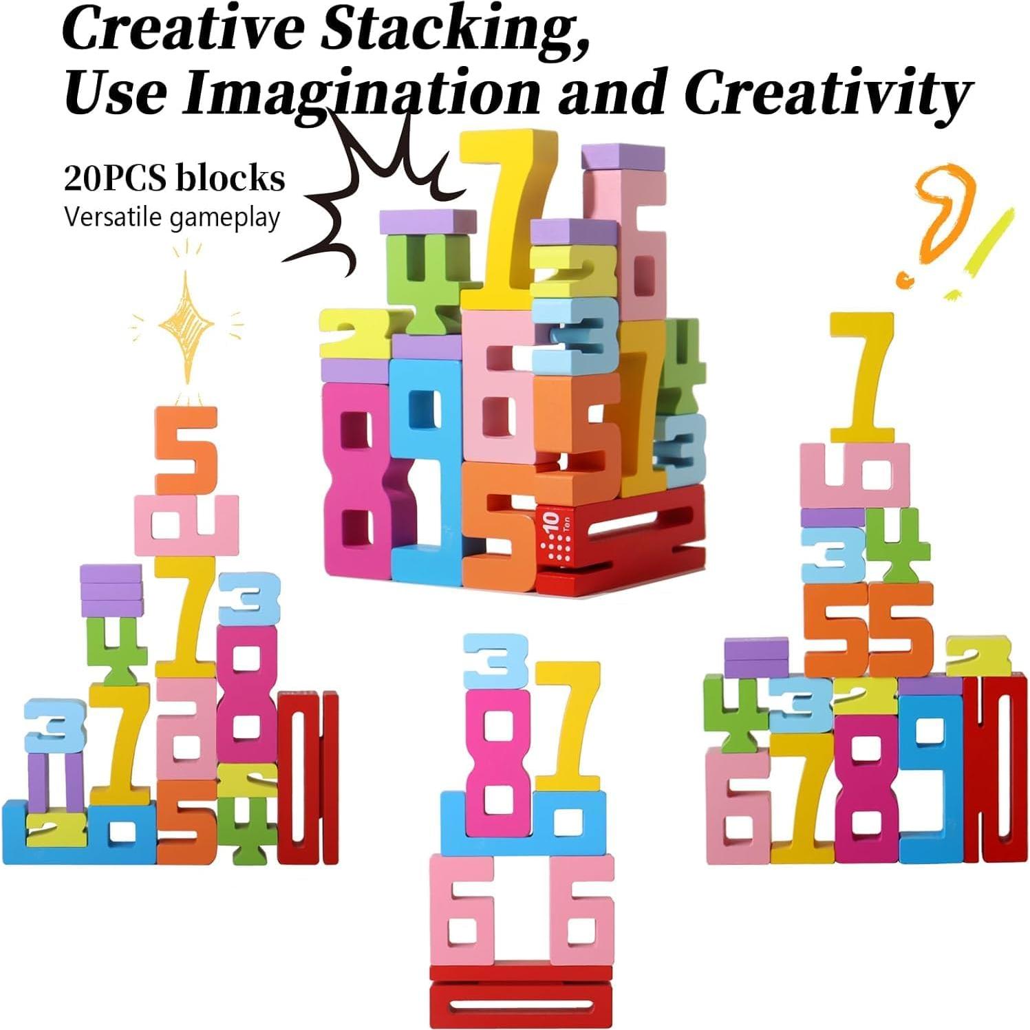 Bloques de Construcción de Números de Madera WISBOOK 20 Piezas