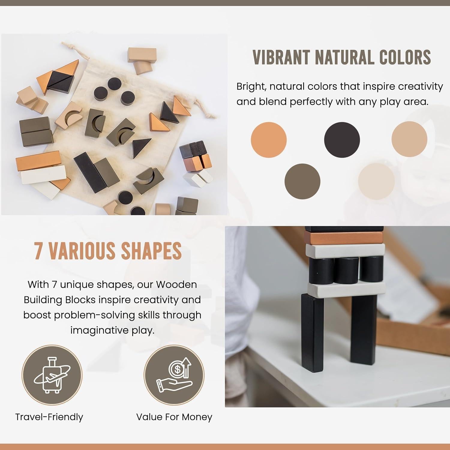 Bloques Apilables de Madera Modern Ramona - 46 Piezas para Niños