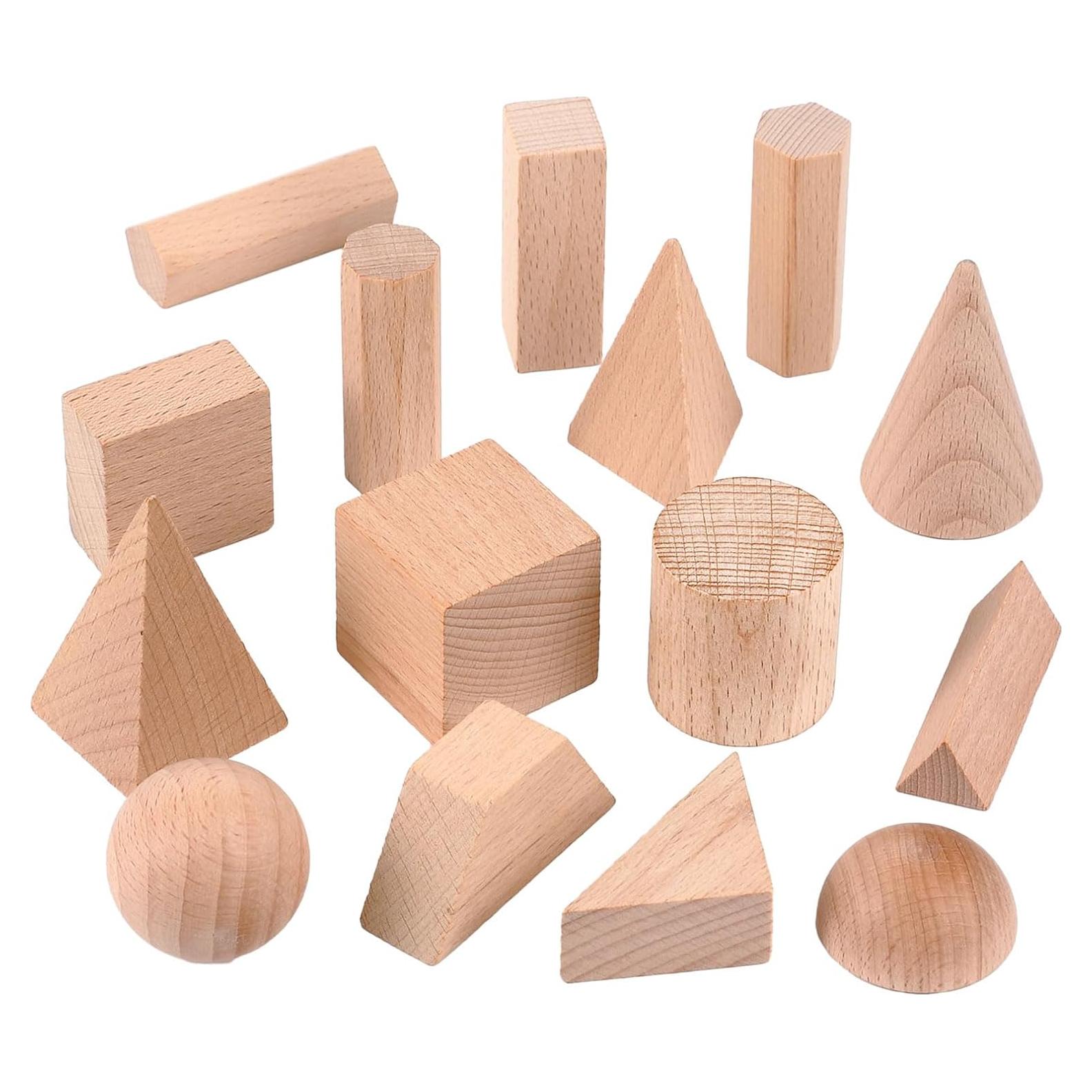 Bloques Geométricos de Madera Syhood 15 Piezas 3D Educativos