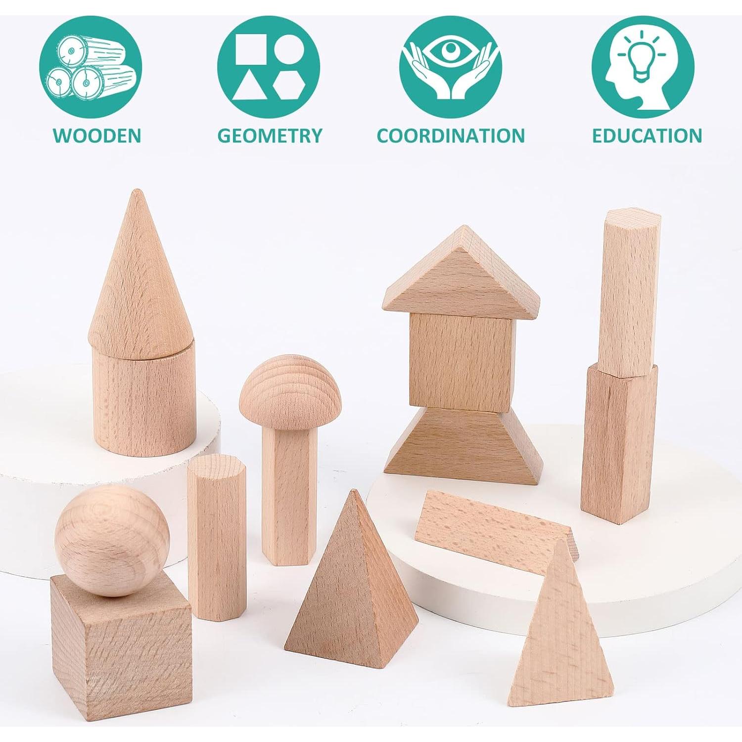 Bloques Geométricos de Madera Syhood 15 Piezas 3D Educativos