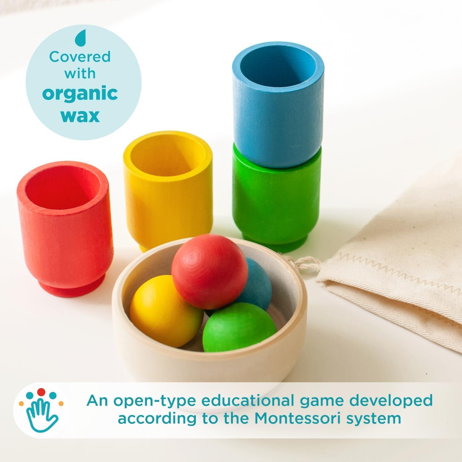 Kit de Bolas en Copas Ulanik Montessori 4 Bolas Madera 3 cm