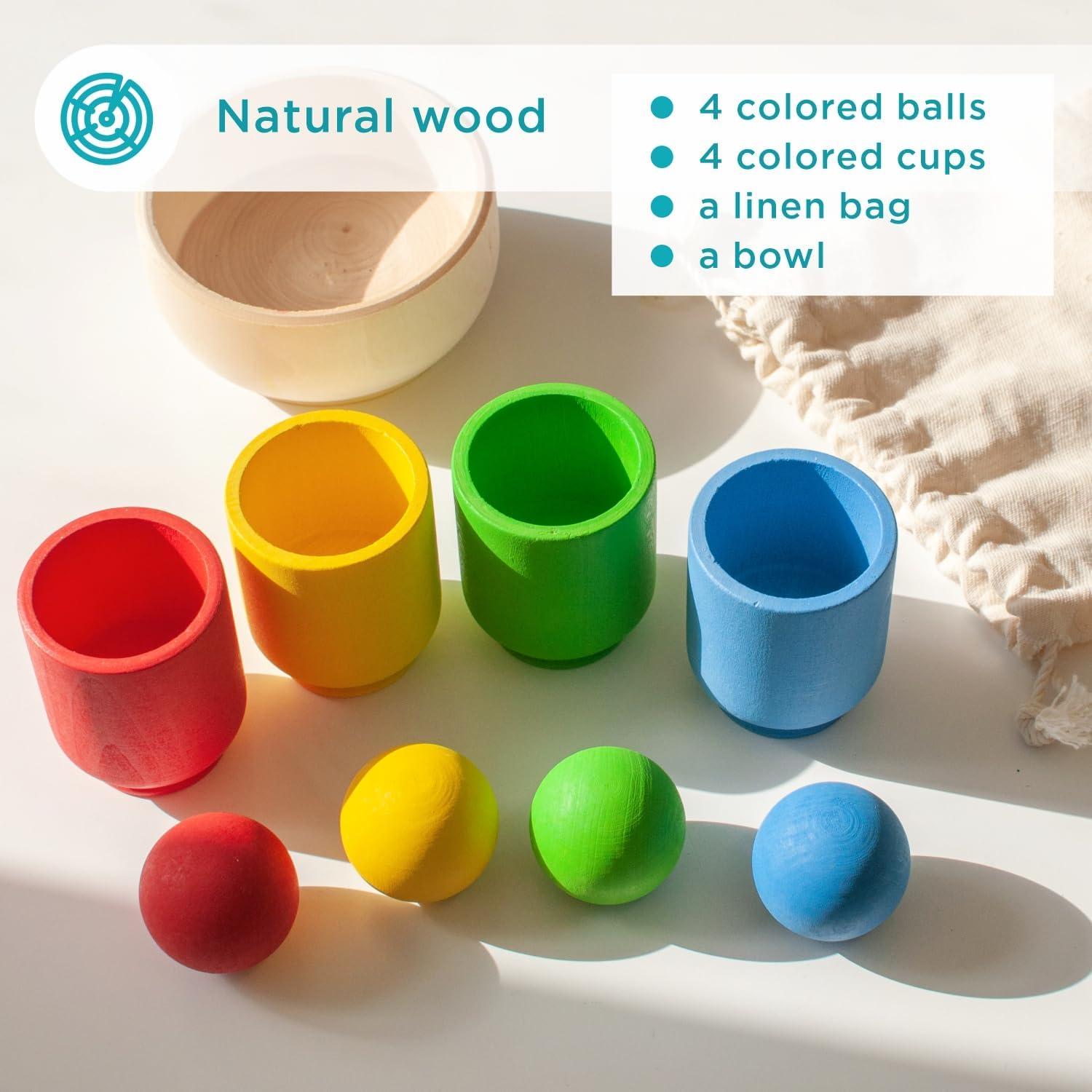 Kit de Bolas en Copas Ulanik Montessori 4 Bolas Madera 3 cm