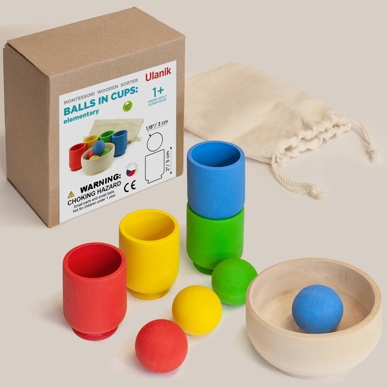 Kit de Bolas en Copas Ulanik Montessori 4 Bolas Madera 3 cm