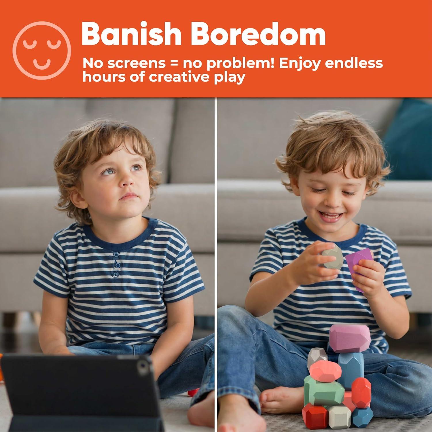 BunMo 40 Piezas Bloques de Madera Montessori Ecológicos