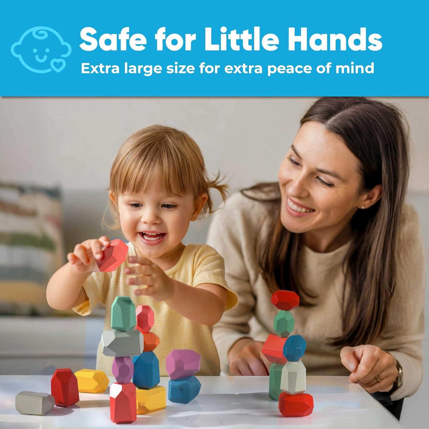 BunMo 40 Piezas Bloques de Madera Montessori Ecológicos