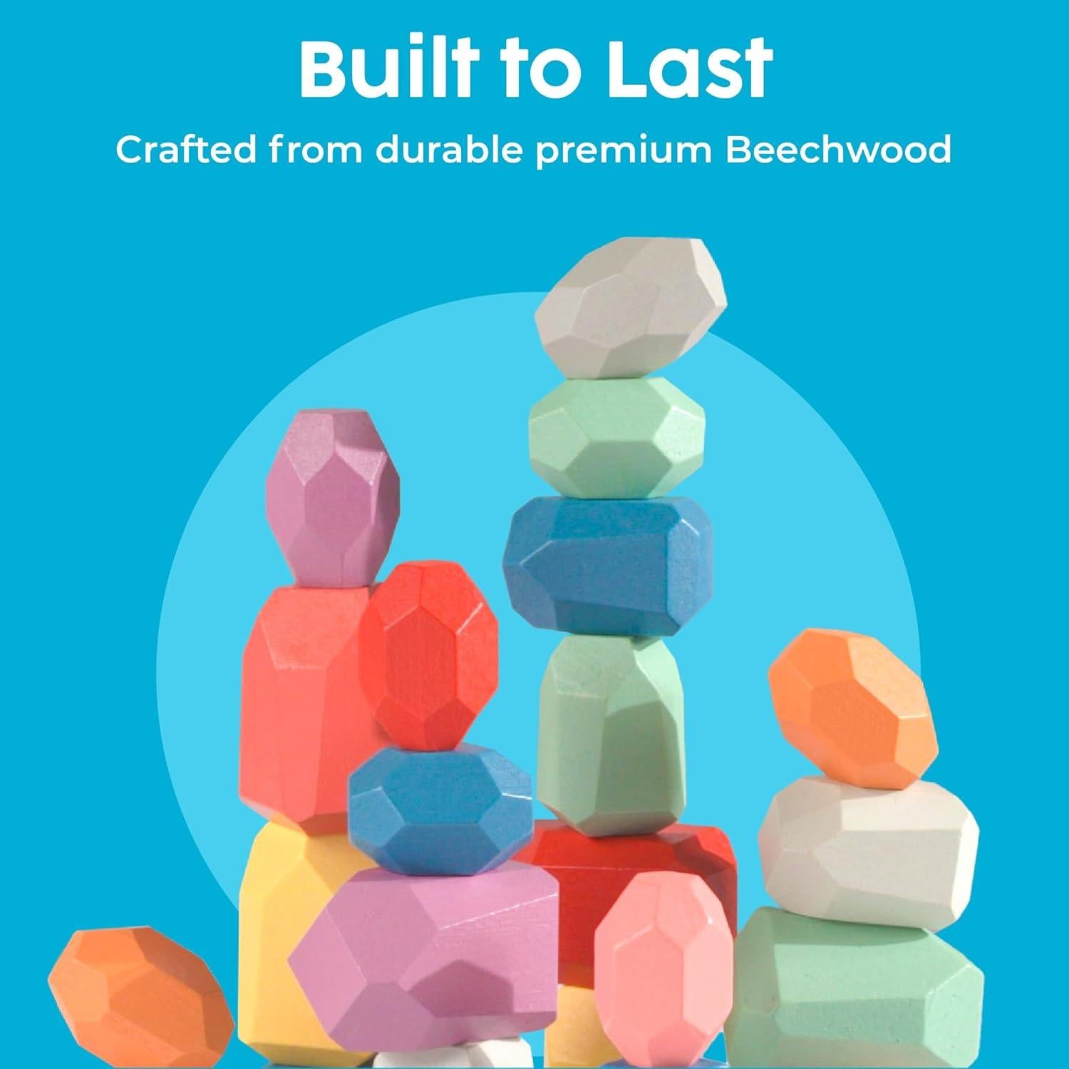 BunMo 40 Piezas Bloques de Madera Montessori Ecológicos