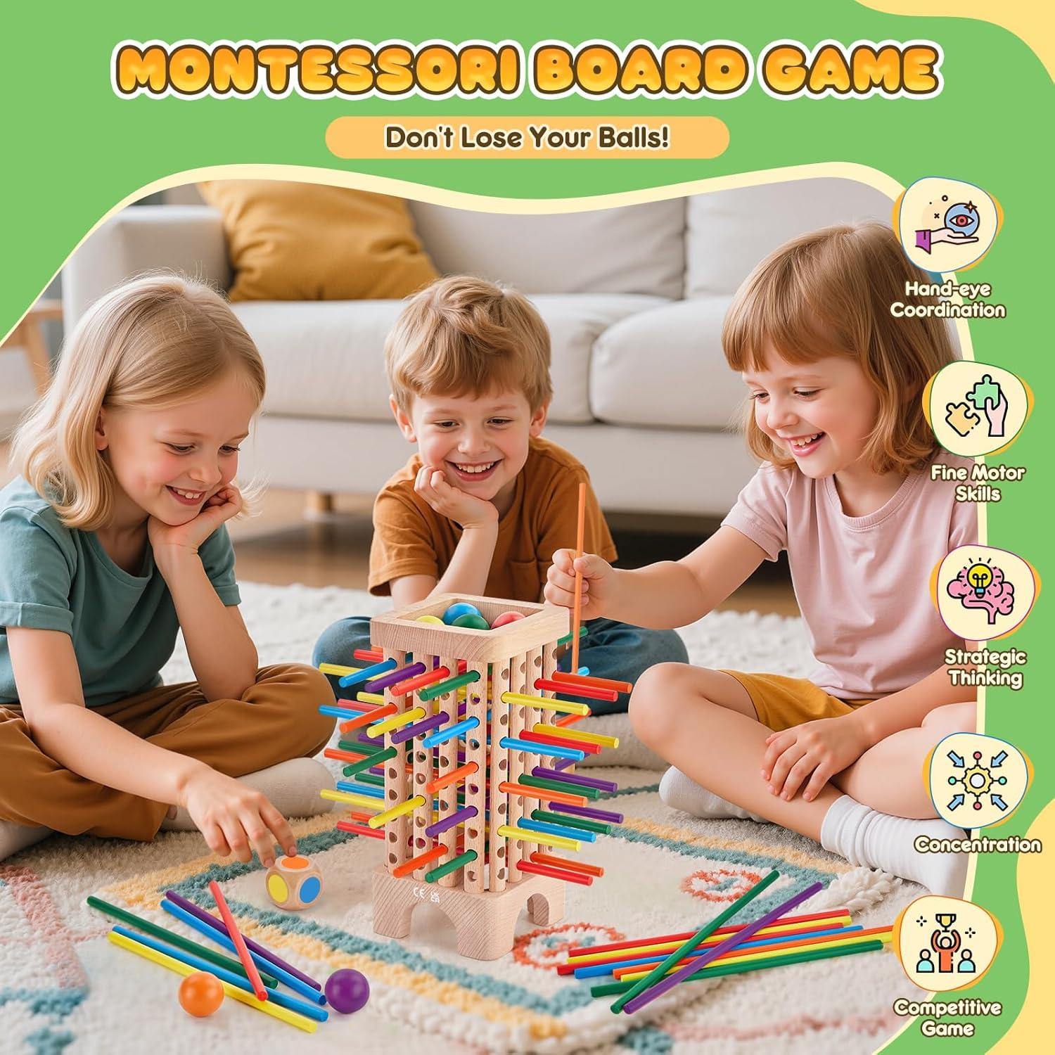 Juego Montessori de Mesa de Madera 42 Palitos Coloridos