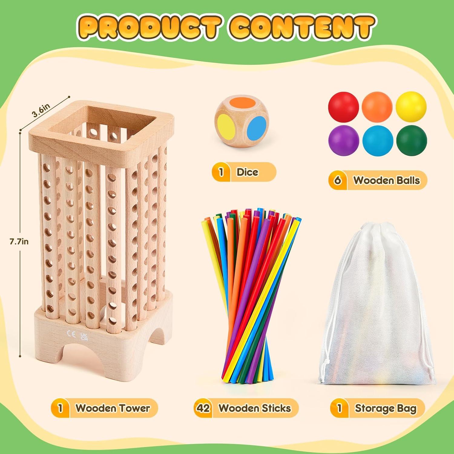Juego Montessori de Mesa de Madera 42 Palitos Coloridos