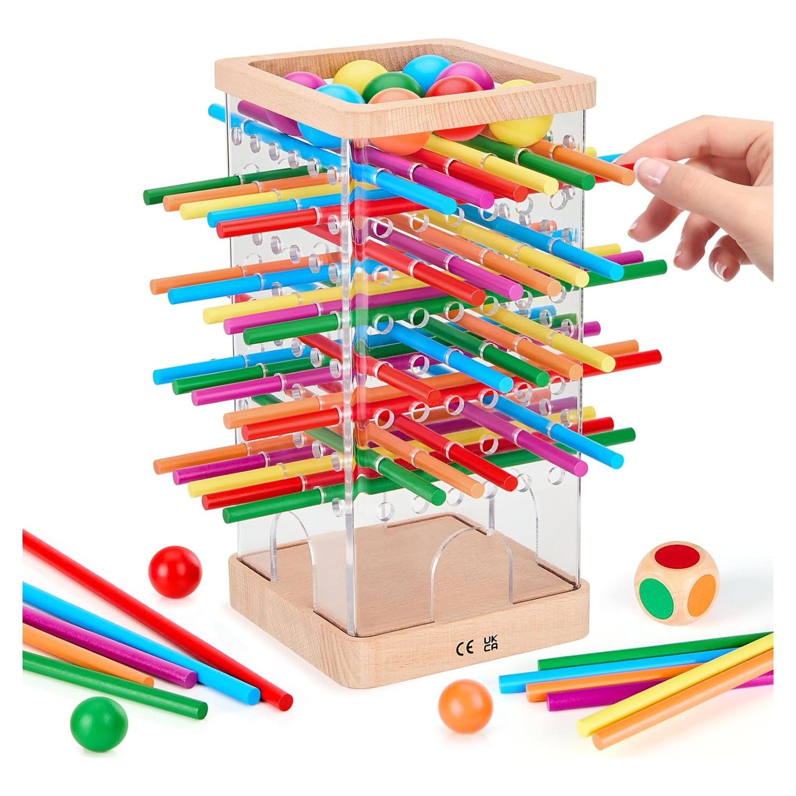 Juego de Mesa Montessori de Madera con 48 Palitos y 12 Pelotas